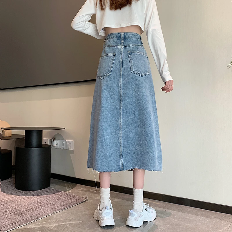 

2021 Spring Autumn New Denim Skirt Fashion Irregular Slit Skirts High Waist Mid-Length Sexy Denim Casual Women Skirts Y544
