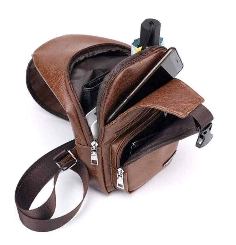 Деловая дорожная сумка через плечо винтажная нагрудная из искусственной кожи usb