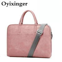 oyixinger waterproof leather laptop bag portable notebook case for macbook hp lenovo 13 14 15 inch unisex laptop shoulder bags
