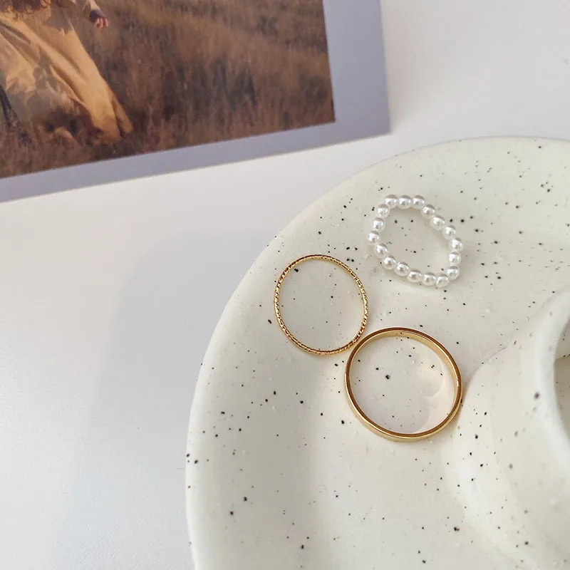 Комплект женских колец из искусственного жемчуга и бусин | Украшения аксессуары