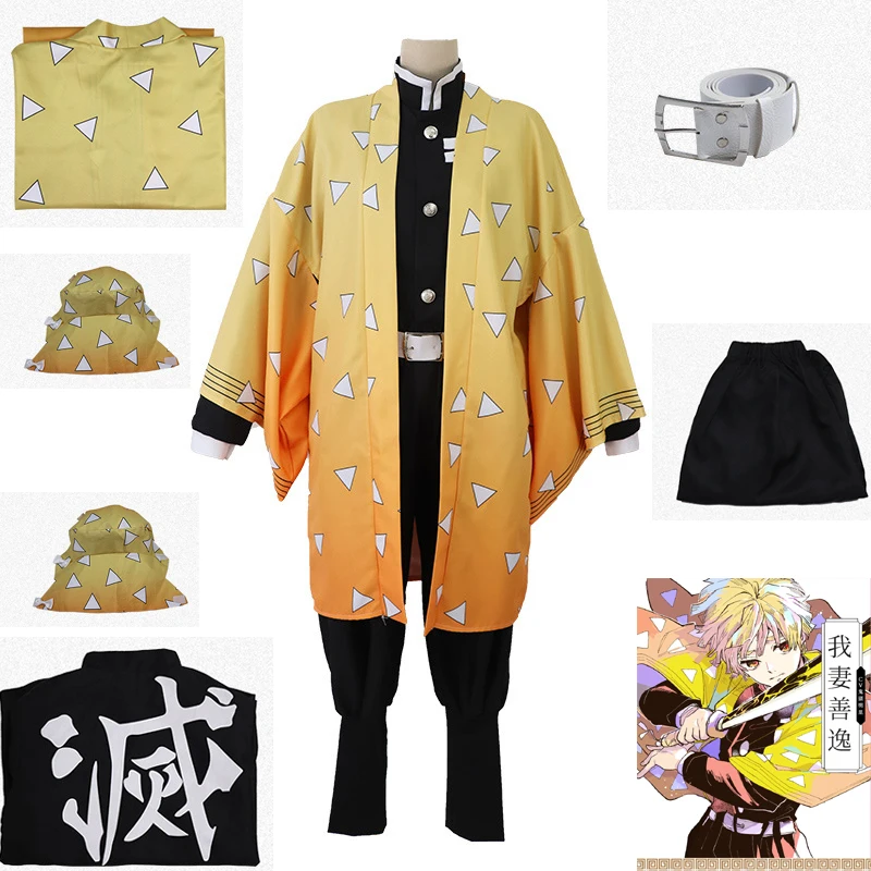 Костюм для косплея Kimetsu no Yaiba Agatsuma Zenitsu мужской искусственные волосы из аниме