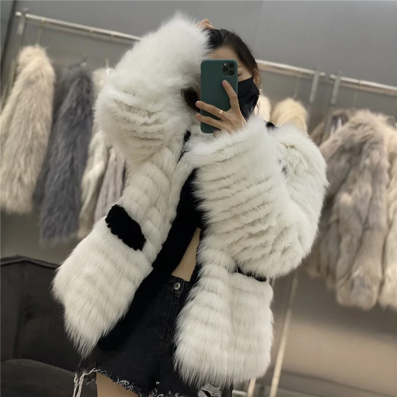 Small Fragrance Real Fur Coat Women Winter Natural Fox Fur Jackets Loose Size Warm Clothing Fashion Outwear For Lady