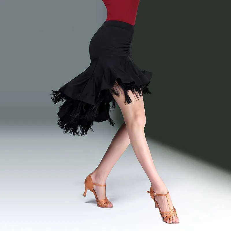 Женская юбка для латиноамериканских танцев с оборками и асимметричным подолом