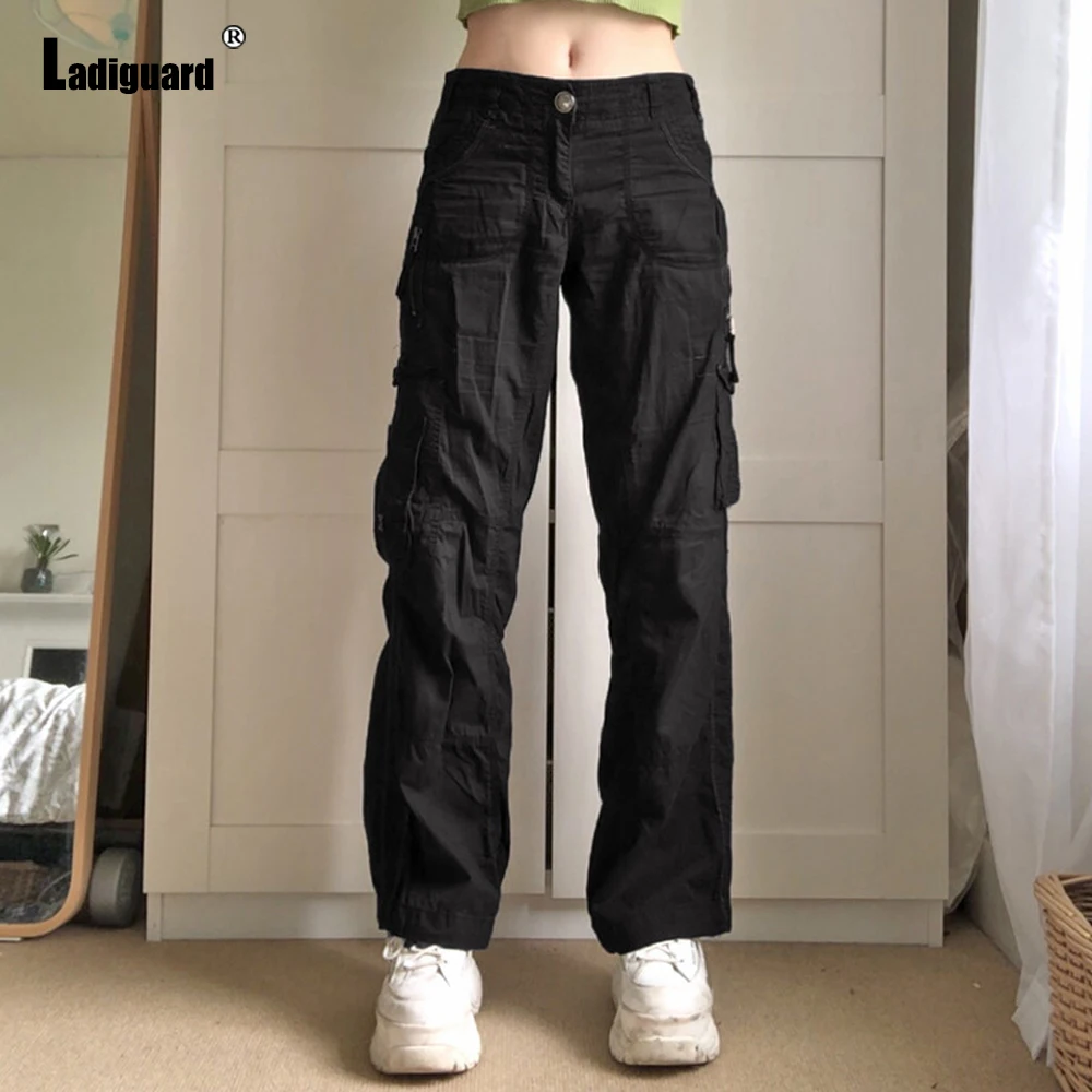 Ladiguard Women Cargo Jeans Demin Pants Girls Streetwear Straight Leg Jeans Loose Trouser Harajuku 2022 Spring New Fashion Pants