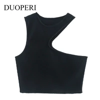 duoperi 2021 women fashion design irregular tank top open detail chic lady y2k tops casual female sexy knitted crop top summer