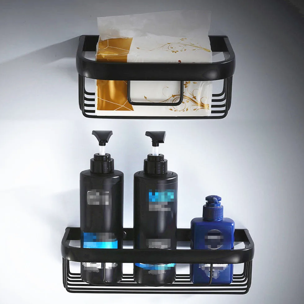 Черная алюминиевая настенная полка для ванной комнаты держатель туалетной