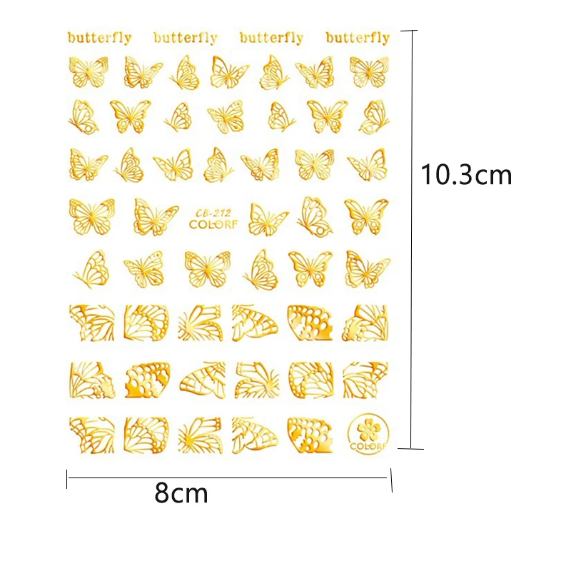 

5 Sheets Gold 3D Butterfly Nail Art Stickers Self-Adhesive Butterfly Nail Decals DIY Nail Art Supplies Women's Nail Art Decor