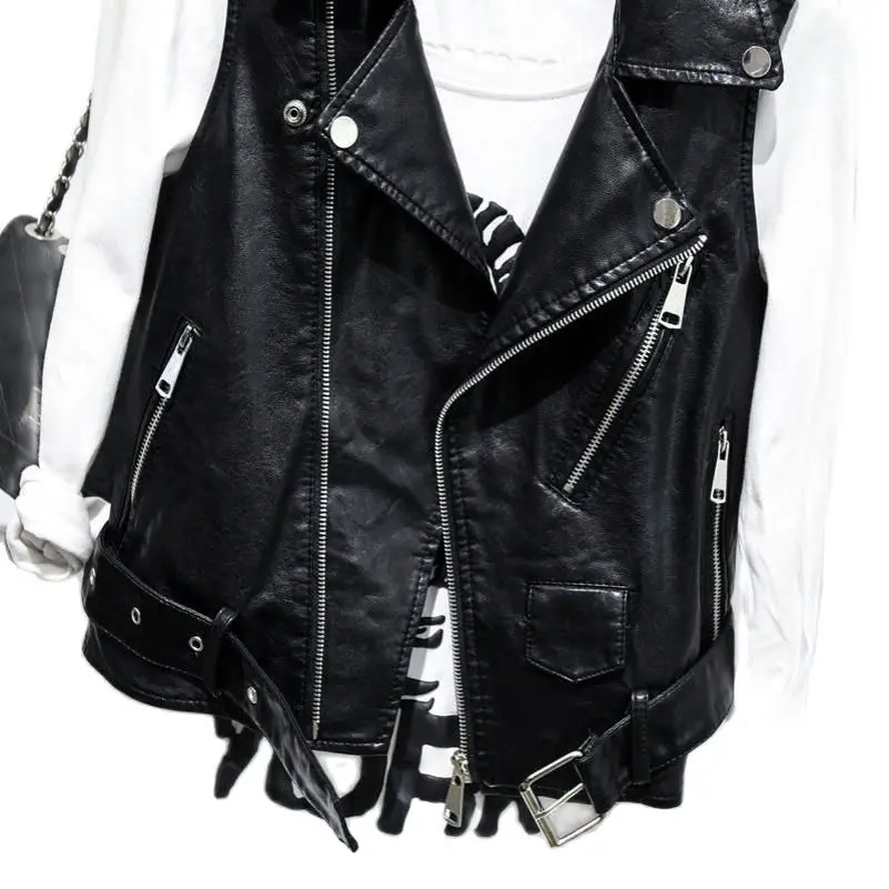 Жилет из искусственной кожи без рукавов размера плюс черная зимняя куртка с