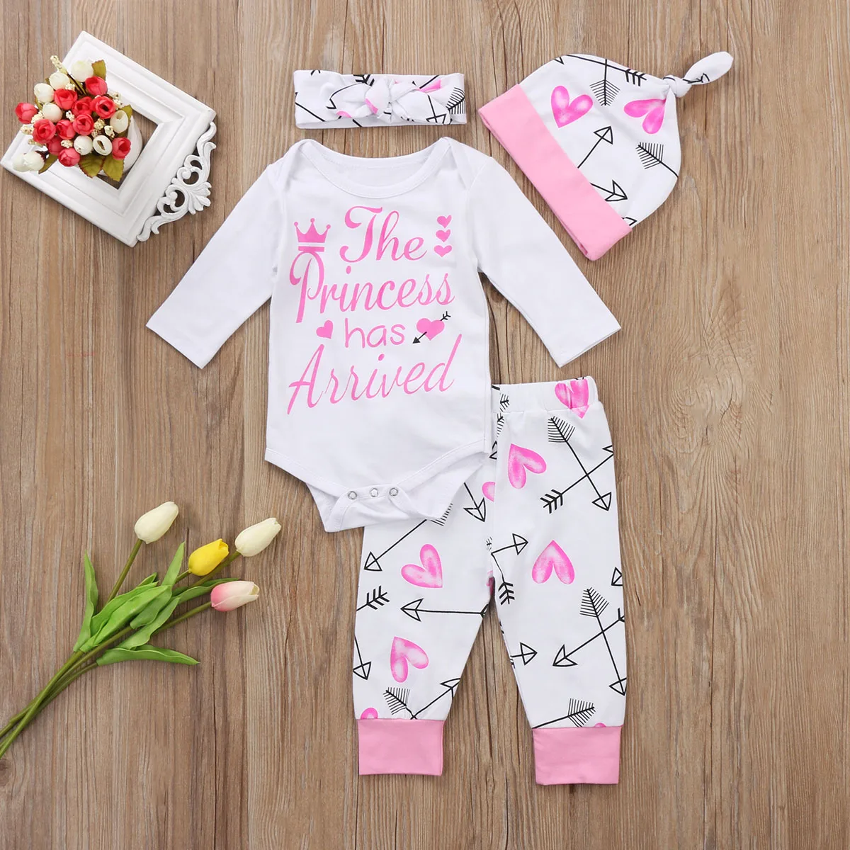 

Infant Baby Girls Clothes 4PCS Newborn Infant Cute Confortable Soft Baby Girls Clothes Playsuit Pants Bodysuit Outfit Set