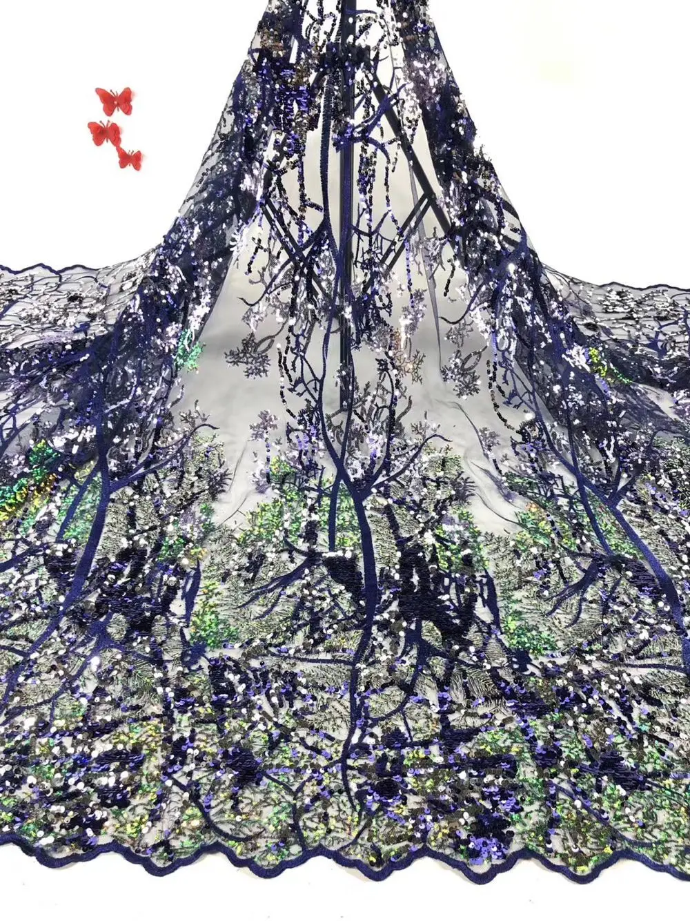 

Latest Wedding/Party French Net Lace Fabric With Sequins Lady Tulle Textile For Sewing Dress PAN437(5Yards/lot)