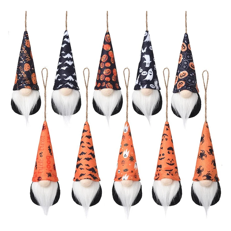 

Halloween Hanging Gnome Ornaments Set of 10, Spider Pumpkin Gnomes Home Decor Party Tree Ornament Decorations