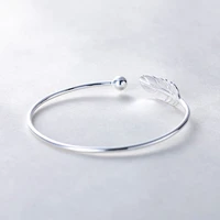 925 sterling silver feather silver ball bracelet literary simple open bracelet adjustable bracelet gift