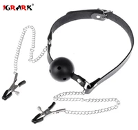 pu leather erotic toy mouth gag ball oral sex with chain clip breast nipple clamps fetish bondage harness erotic sex adult toy