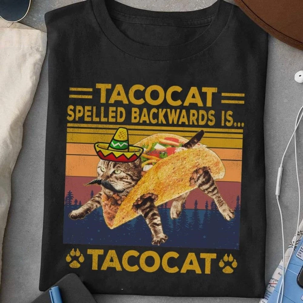 Футболка с надписью Tacocat вышивкой на обратной стороне футболка Taco &amp Cat Lover