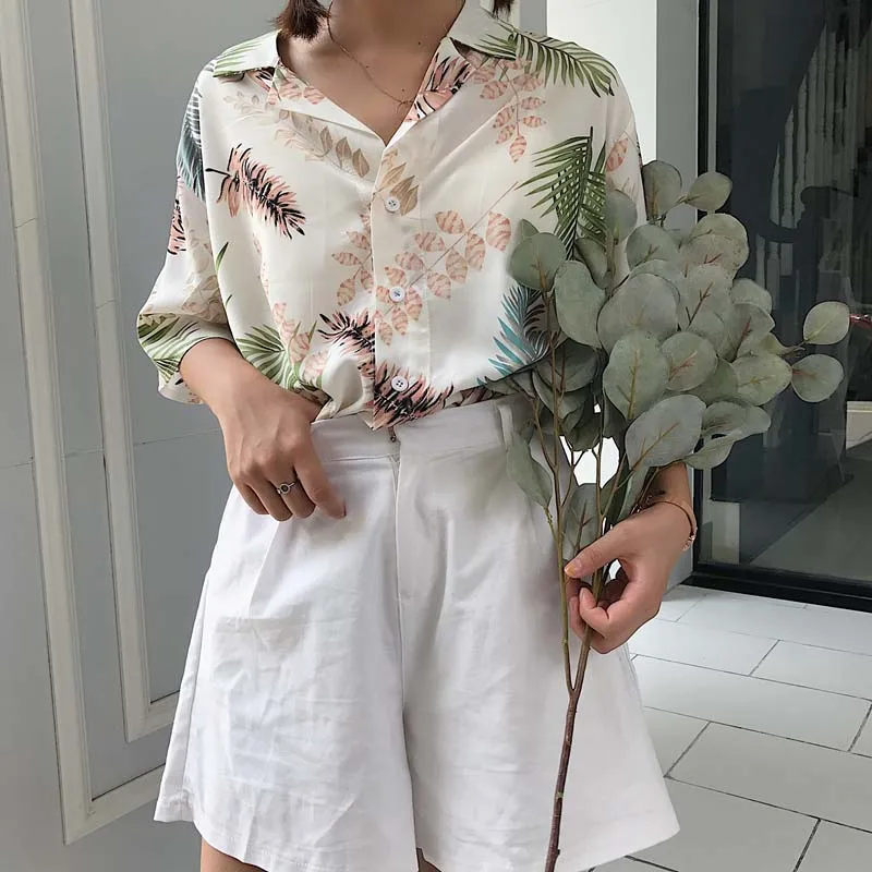 

Hot Summer Women Casual Tops Half Sleeve Floral Blouses Shirts Loose Beach Shirt Blusas Feminina New