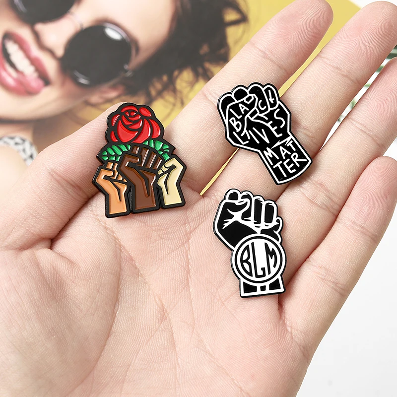 Черные эмалированные булавки Lives Matter броши с розами и кулаками значки отворотами