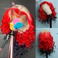 preferred 613 red highlight wig pre plucked 13x4 lace front wig brazilian remy blue pink ombre human hair wigs with baby hair