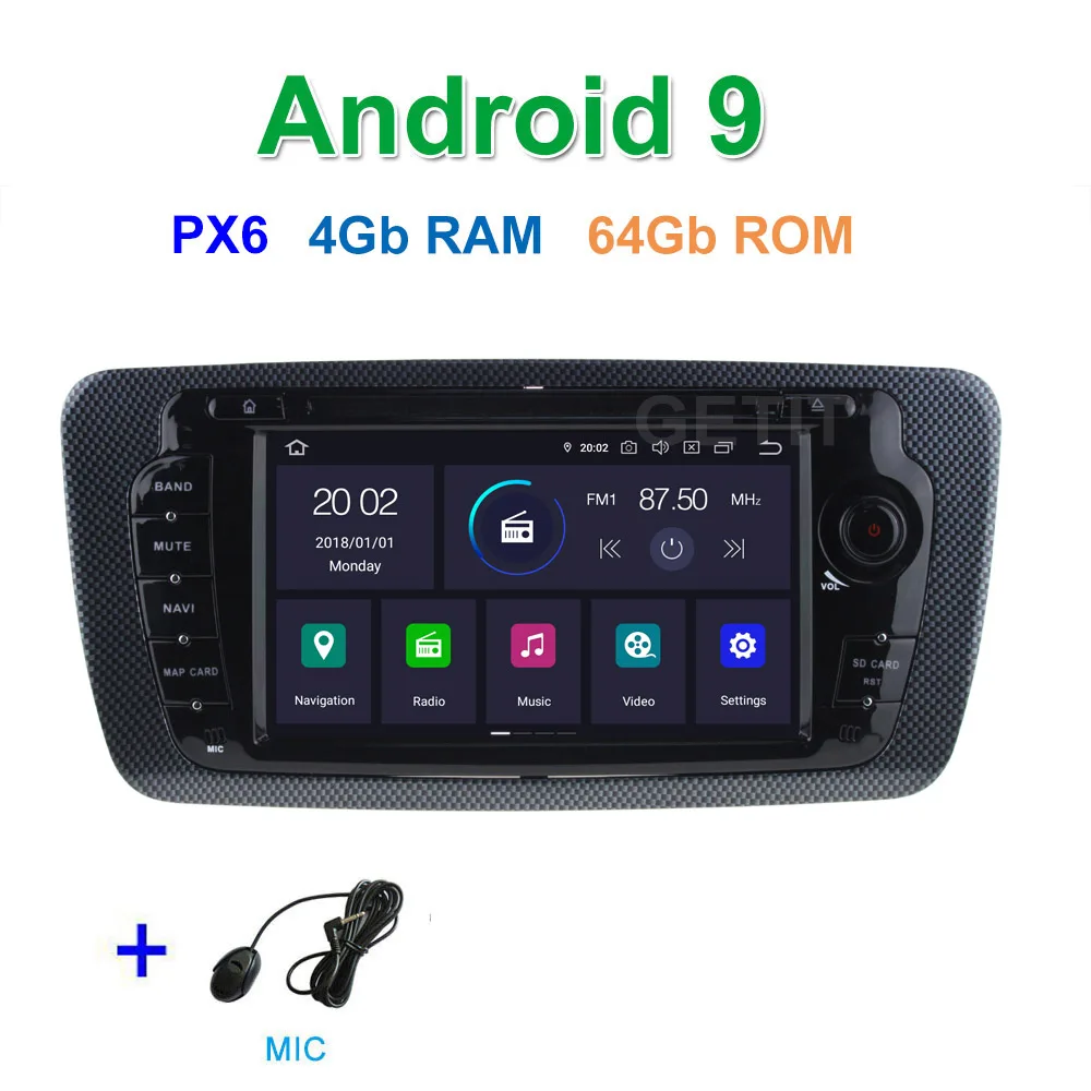 PX6 4G-RAM 64G-ROM PX6 DSP Android 9 Автомобильный DVD стерео плеер gps для сиденья Ibiza 2009-2013 с радио WiFi BT - Цвет: PX6 4G-RAM 64G-ROM