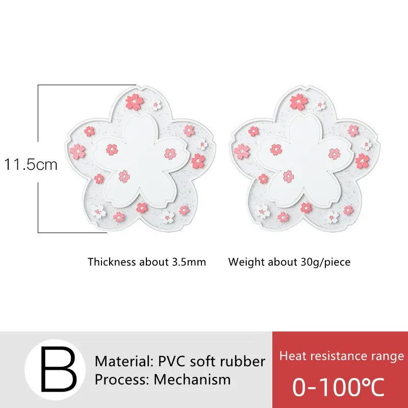 

Factory Stock Pink White Cherry Blossom Coaster Ins Style Desktop Mat PVC Soft Silicone Household Insulation Pad