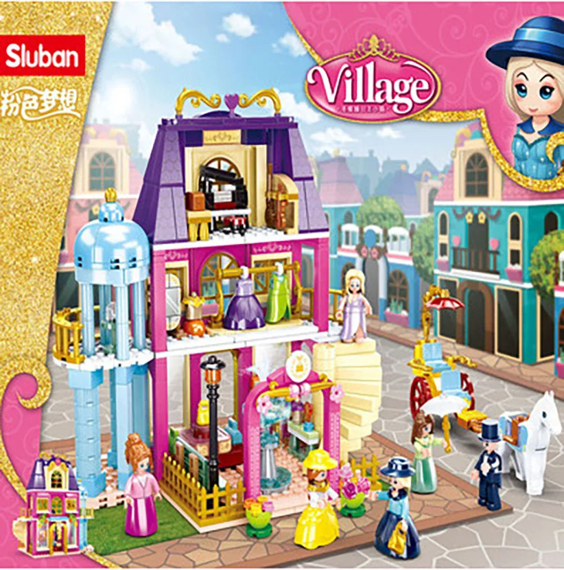 

526Pcs SLuban Princess Victoria Town Series Department store a European-style street views Building Block Toys for Girls Gift