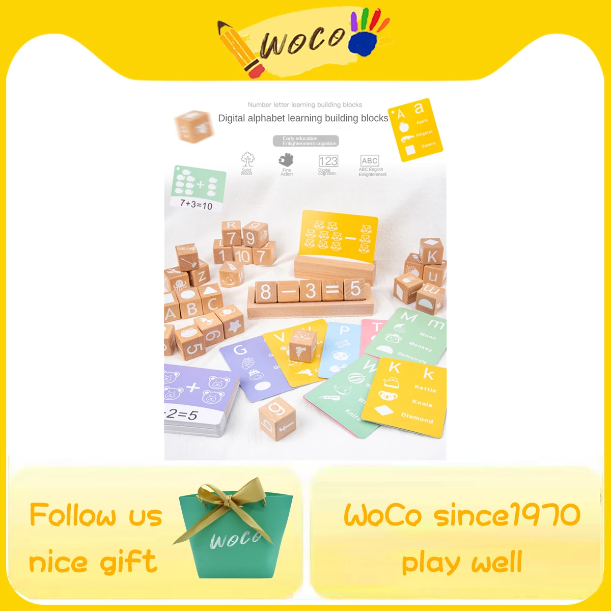 

WoCo Kids Montessori Toys Wooden Block Math DIY Puzzle Spelling Match Game Children Learning Educational Toy Baby Gifts Boy Girl