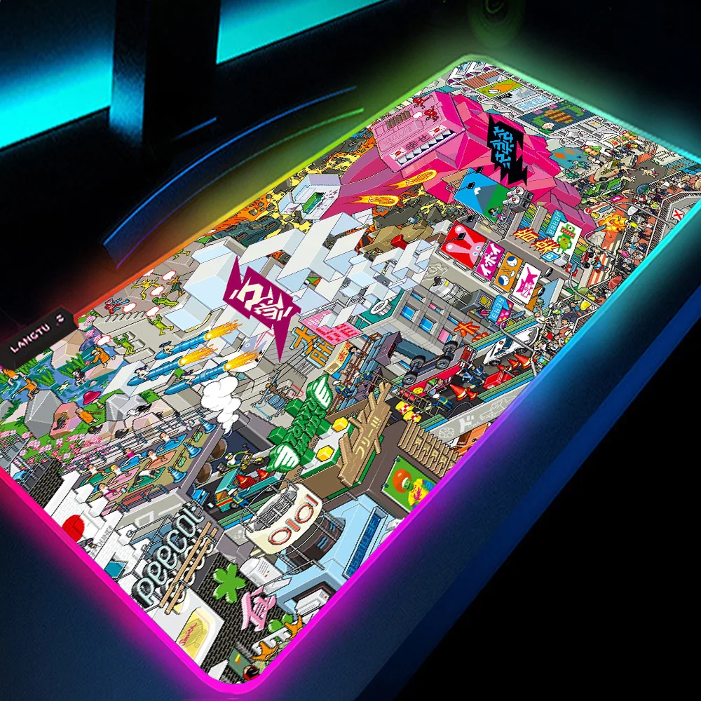 

City Setup Gamer Xxl Large Mousepad Pixel Art Mouse Pad Led Table Mat Kawaii Accessories Gaming Pad Customized Japan Moisepad