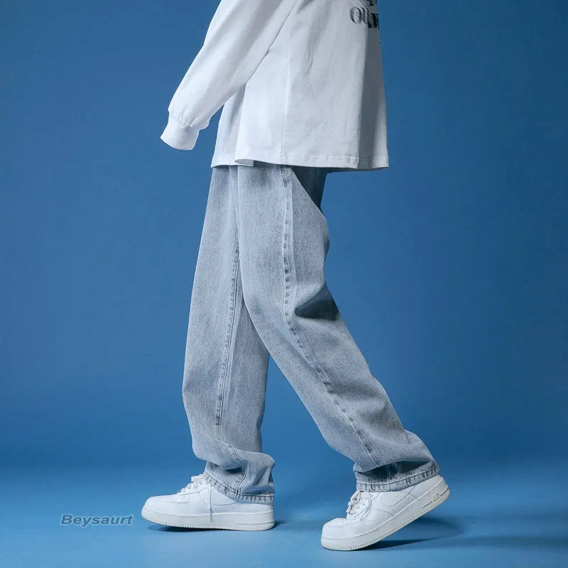 

Spring Wide-leg Jeans Men's Fashion Casual Korean Jeans Men Streetwear Loose Hip-hop Straight Denim Trousers Mens