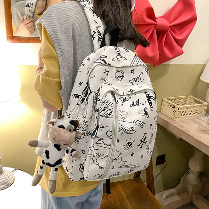 

New Fashion Women Canvas Backpacks Zebra Pattern Milk Cow Printing School Bags for Teenager Girls Travel Rucksack Mochila 2021