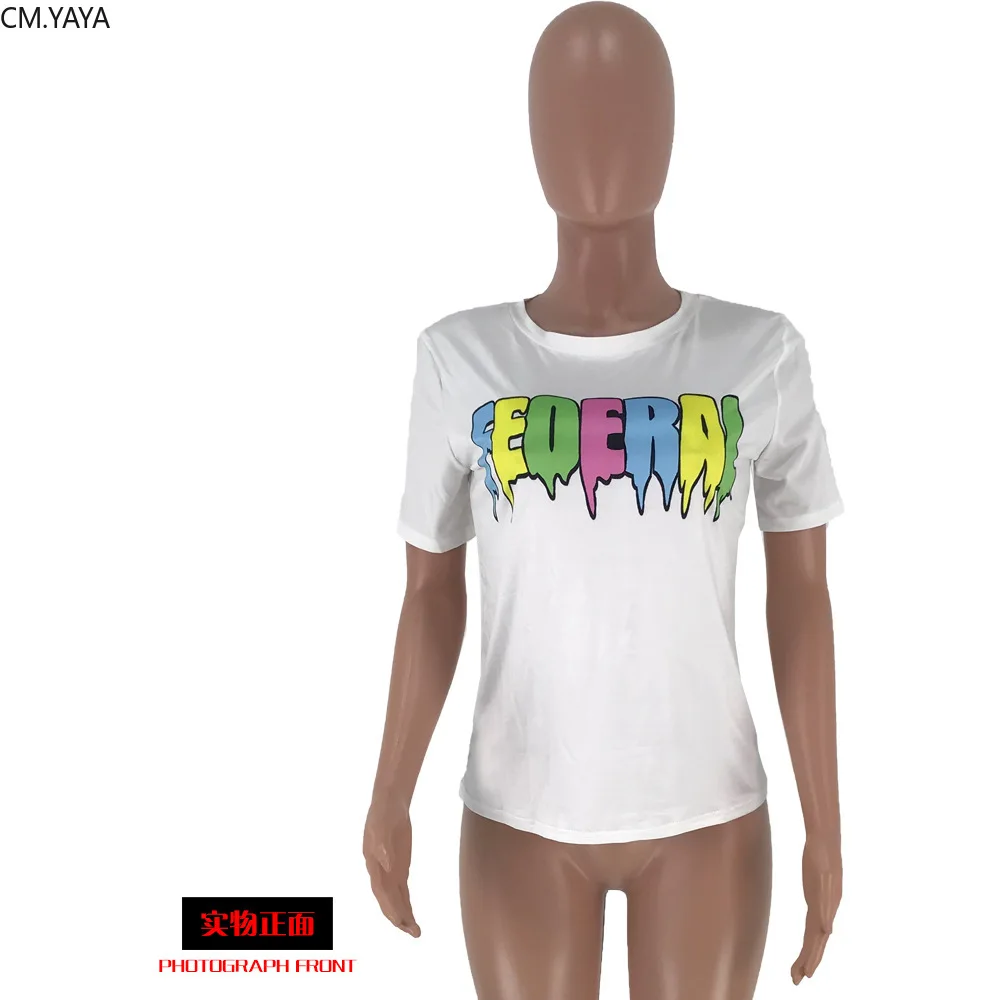 2019 Новая женская летняя красочная буква с коротким рукавом и круглым вырезом