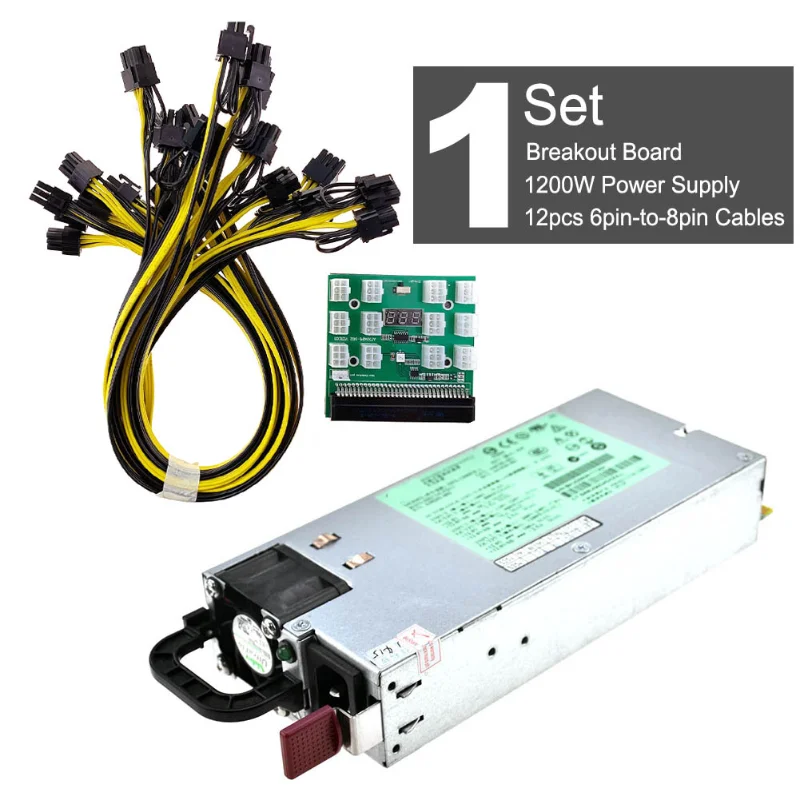 

A Set DPS-1200FB A 1200W PSU Power Supply+ Breakout Board + 12pcs 6pin-to-8pin Cables