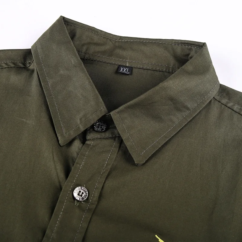 

New Men's Shirts Summer Embroidery Short Sleeve Tops 100% Cotton Cool Casual Air Force Male Millitary Cargo Shirt Plus Size