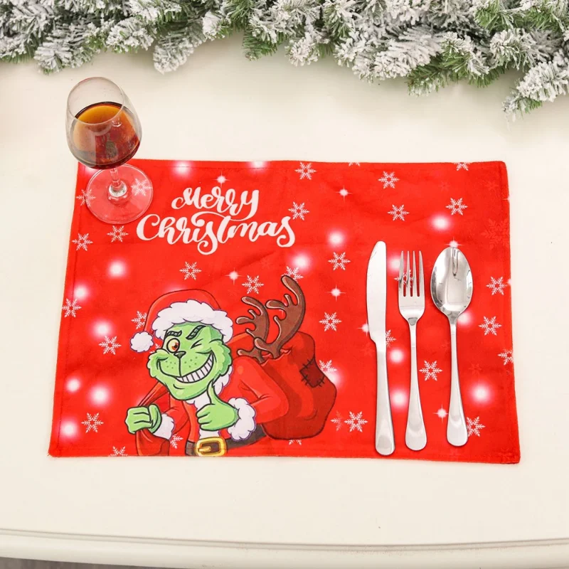 

6Pcs/set 44*33cm Christmas Placemats Cute Grinch Cartoon Insulation Pads Place Mats Christmas Table Atmosphere Decoration Props