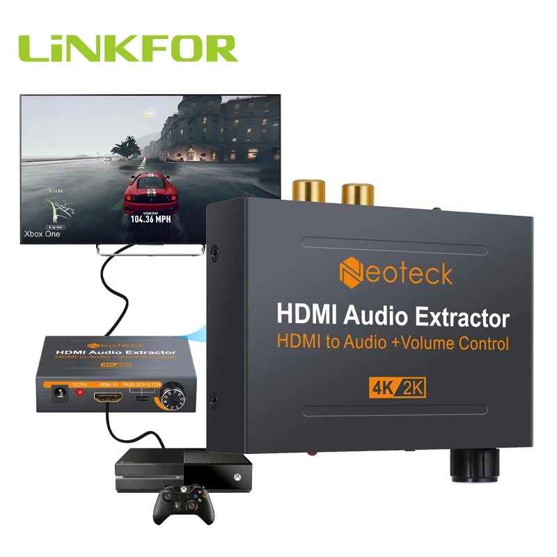 

LiNKFOR HDMI-compatible Audio Extractor With 3.5mm Stereo Audio Extractor Support 4K x 2K With Volume Control For Amplifier DVD