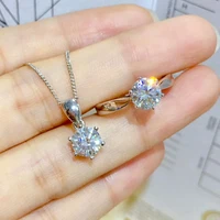 meibapj real moissanite diamond 6 claw jewelry set 925 silver ring pendant necklace 2 pieces suits wedding jewelry for women