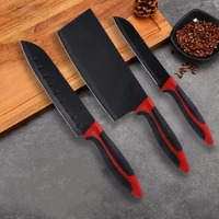 kitchen knives set 3 pcs kitchen items fruit knife chef knife multi purpose knife black stainless steel blade red black handle