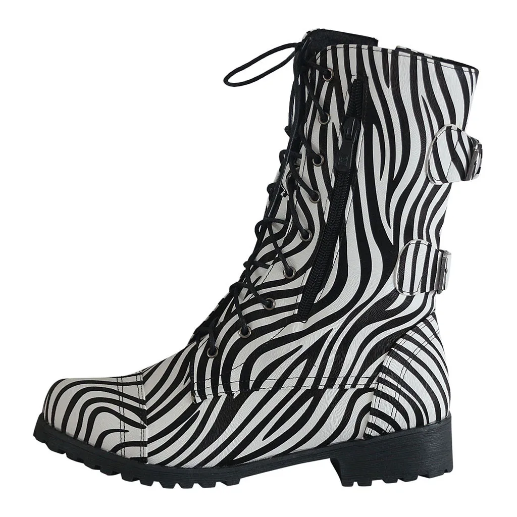 Новые стильные сапоги Martin на высоком каблуке с острым носком и принтом зебры