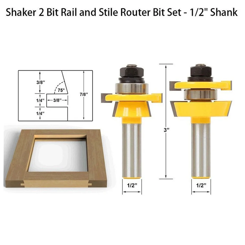 

1/2\\\" Shank Router Bit 2Pcs For Wooden Door Kit Shaker Bevel Rail Stile