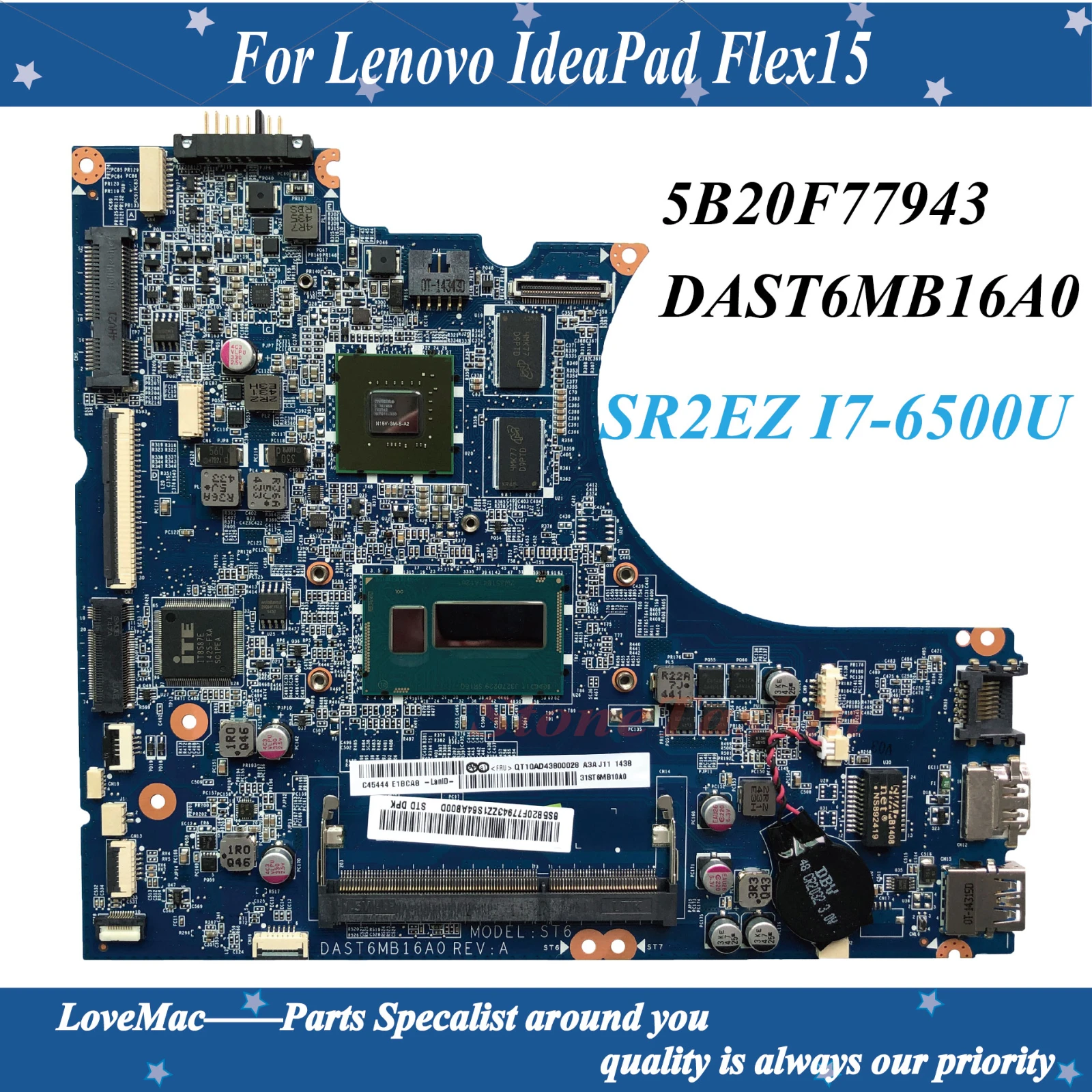 

Высокое качество FRU:5B20F77943 для Lenovo IdeaPad Flex15 Материнская плата ноутбука DAST6MB16A0 SR16Q I3-4010U 1 ГБ 100% тестирование