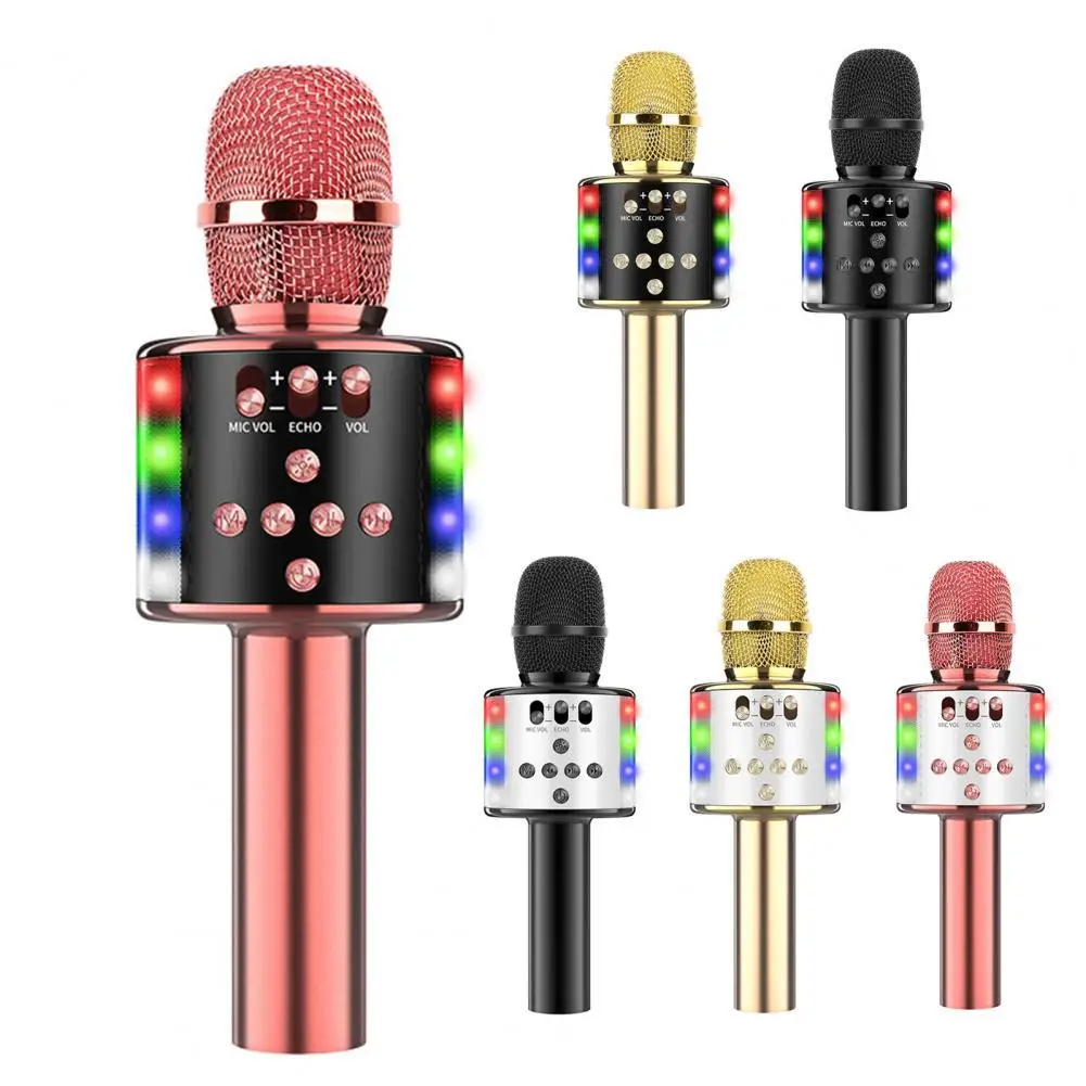 

Wireless Karaoke Microphone Bluetoot Handheld Portable Speaker Home KTV Player With Dancing LED Lights Record Function Kids MIC