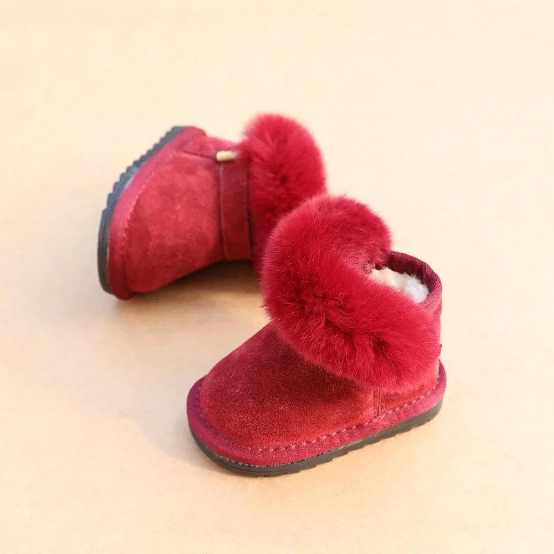 

2019 Winter Children's Shoes Real Leather Rabbit Fur 1-2 Year Old Infants Thickened Warm Snow Boots Boy Shoe Girls First Wakers