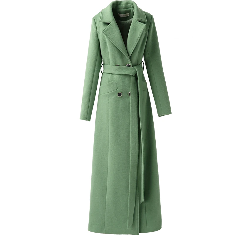 Зеленое шерстяное Женское пальто авокадо новинка 2019 зимнее длинное модное выше