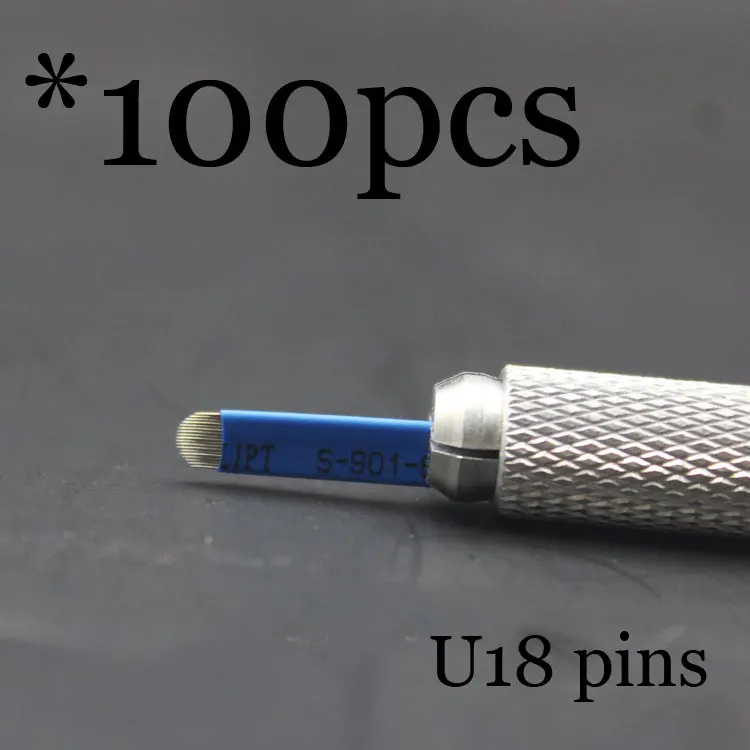 50P 9 12 14 16 18 21 Pin u-образные иглы для татуажа, Перманентный макияж, лезвие для вышивания бровей, для 3D микроблейдинга, ручная ручка для татуировки - Габаритные размеры: 100pcsU18pin