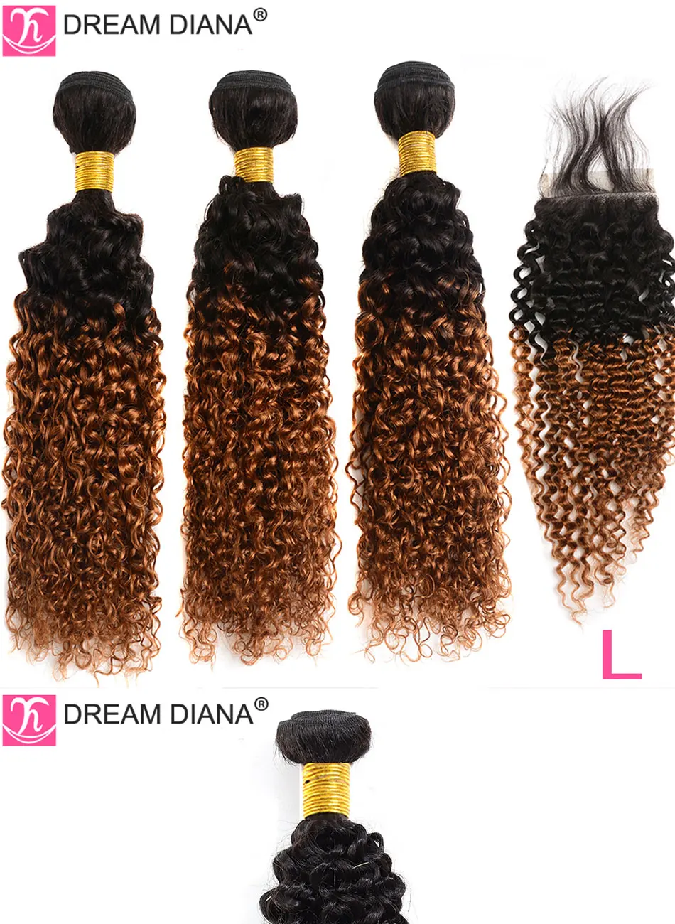 DreamDiana Омбре малазийские вьющиеся волосы с закрытием T1B 30 1"-26" L remy волосы с закрытием Омбре человеческие волосы с закрытием