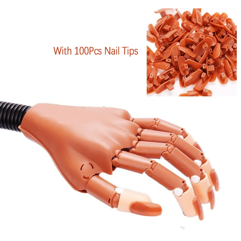 

Pro Practice Hand + 100Pcs Nail Tips Replaceable for Beginner Practice Tools DIY Training Manicure Fake Hands Model for Nail Art
