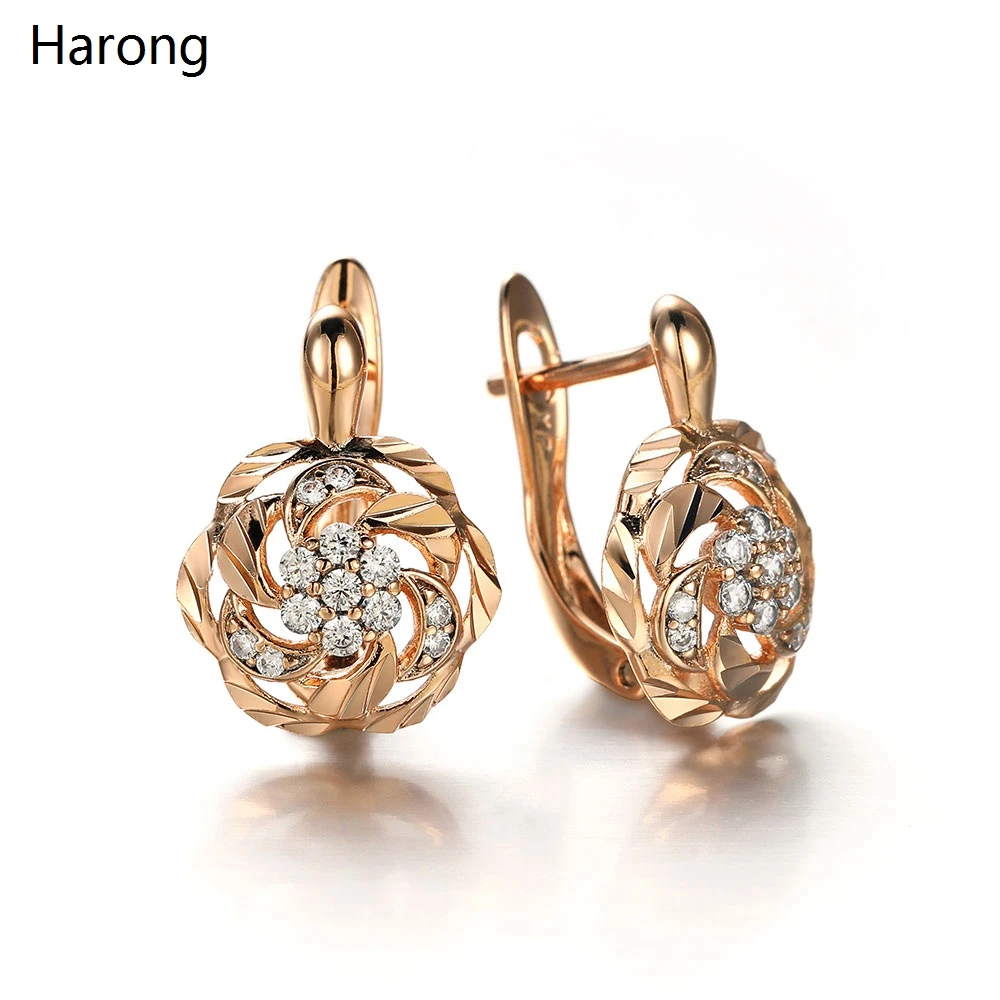 

Copper High Quality Flower Round Stud Earrings Inlaid Crystal Geometric Female Jewelry Accessories The Best Gift For Woman Girl