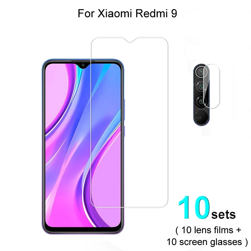 

Стекло для Xiaomi Redmi 9, 10 комплектов, пленка для объектива камеры и протектор экрана, защитное закаленное стекло HD, взрывозащищенное