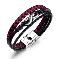 fate love fashion jewelry punk black and red pu leather male men statement wrap bracelet bangles