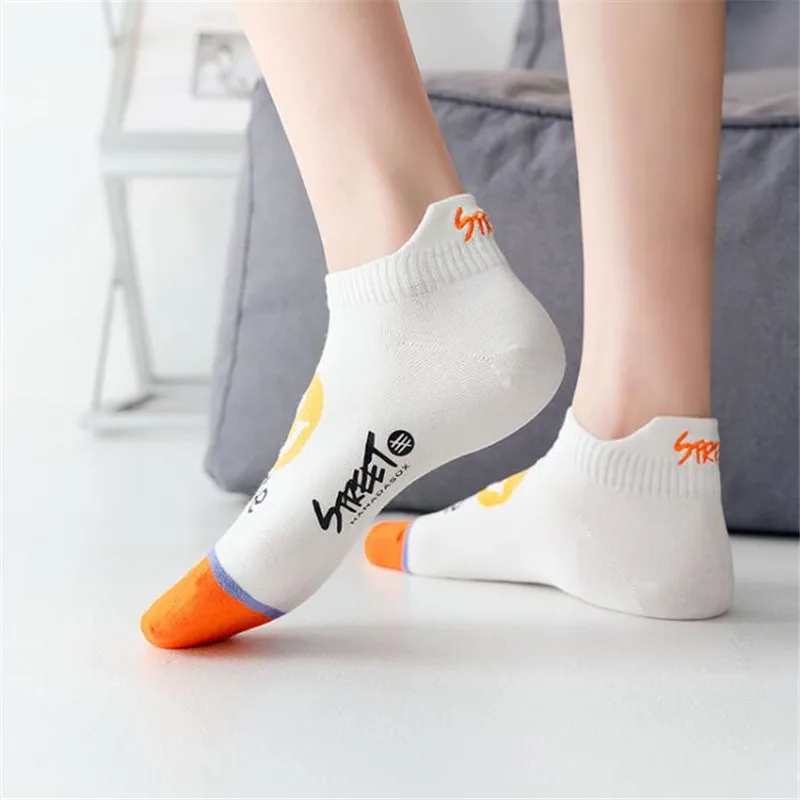 

New arrival street style women ankle socks 5pairs/pack spring summer smiley cotton sock ladies and woman's white pink short sock