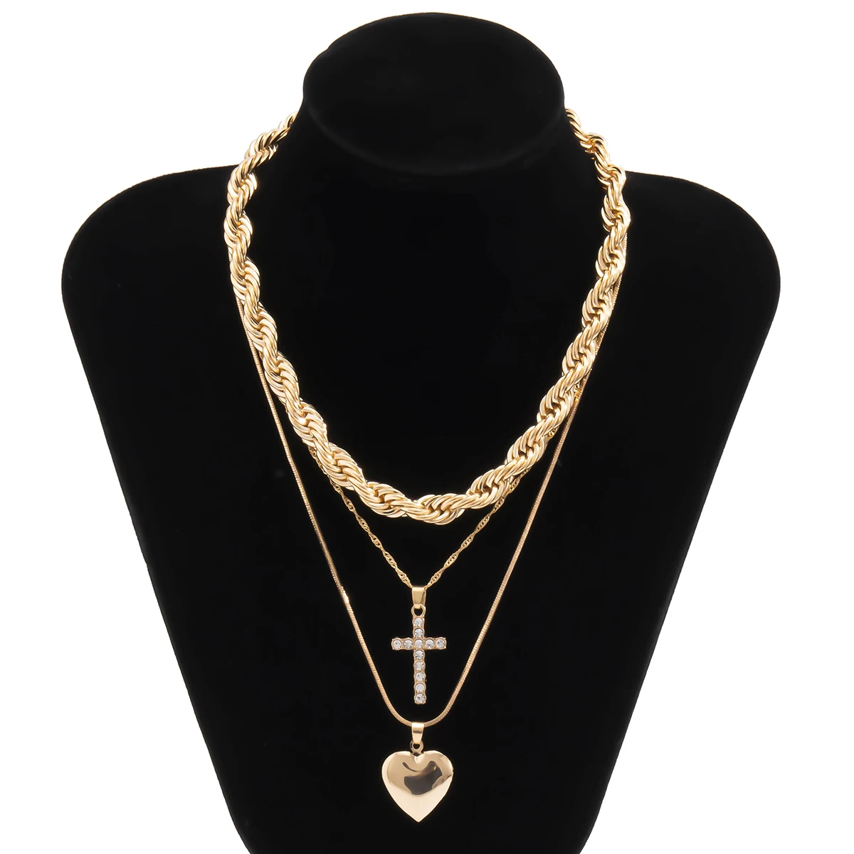 

PuRui New Multilayer Gold Cross Heart Pendant Necklaces for Women Punk Twisted Rope Chain Choker 2021 Bohemia Party Jewelry Gift
