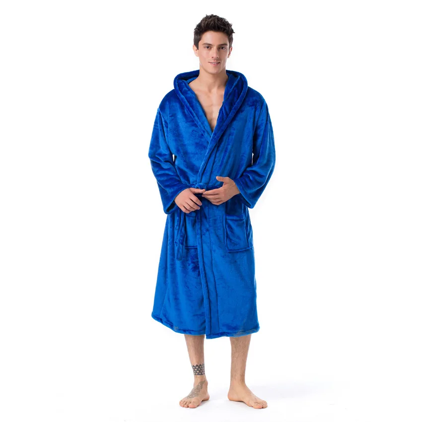 Фланелевые мужские пижамы с капюшоном, банный халат из кораллового бархата, лидер продаж, утепленная мужская длинная теплая Пижама, банный ... от AliExpress RU&CIS NEW